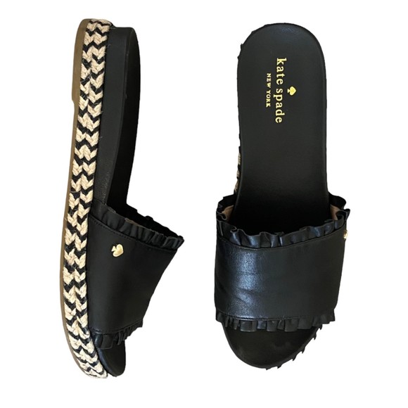 kate spade Shoes - Kate Spade black Zahara leather espadrilles sandals slides